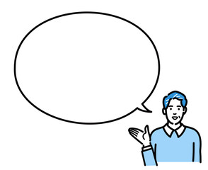 吹き出しで説明する中年男性
