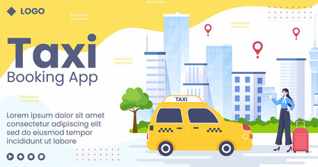 Online Taxi Booking Travel Service Post Template Flat Illustration Editable of Square Background for Social Media or Web Internet