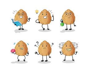 almond thinking group character. cartoon mascot vector