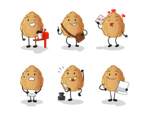 almond postman set character. cartoon mascot vector