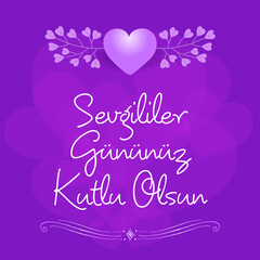 Turkish (14 Şubat sevgililer gününüz kutlu olsun) 14 February happy valentines day greeting card vector illustration stock illustration