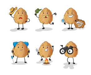 almond adventure group character. cartoon mascot vector