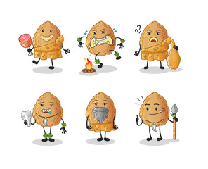 almond primitive man group character. mascot vector