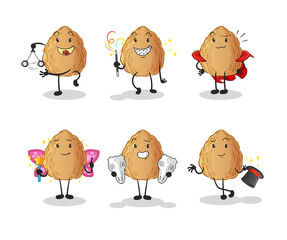 almond magic group character. cartoon mascot vector