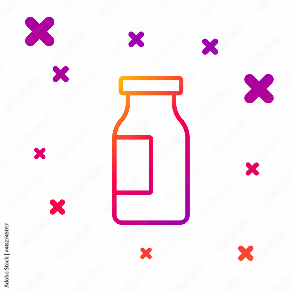 Sticker color line closed glass bottle with milk icon isolated on white background. gradient random dynamic 