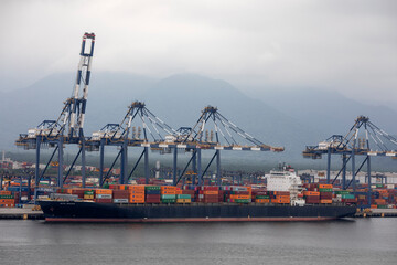 Cargo ship stopped on the platform