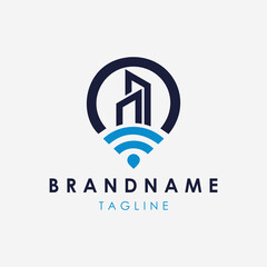 Hotel map logo design vector.