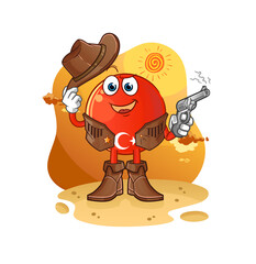 turkish flag cowboy with gun character vector