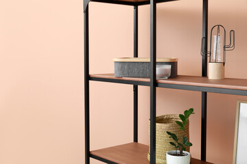 Shelf unit with stylish decor, closeup