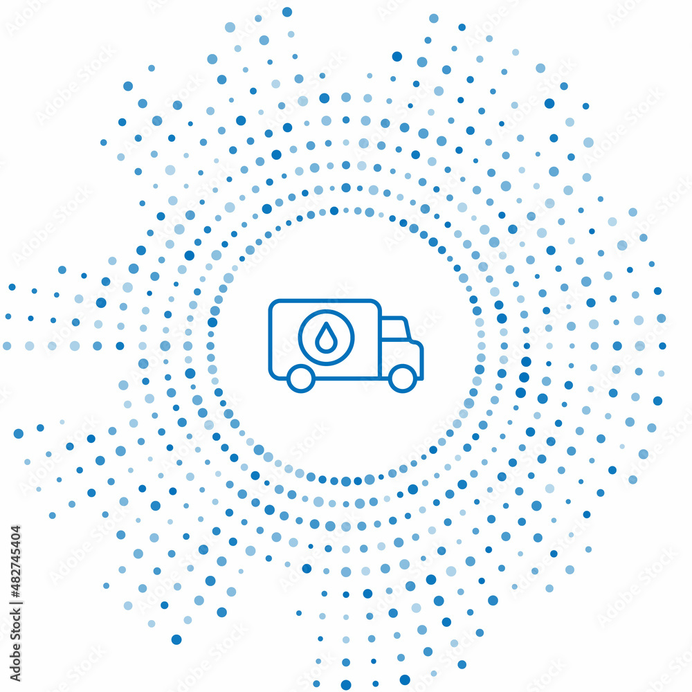 Poster blue line plumber service car icon isolated on white background. abstract circle random dots. vector