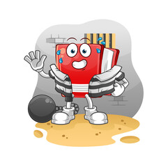 book criminal in jail. cartoon character