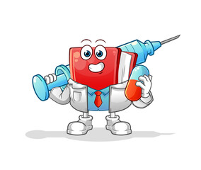 book doctor holding medichine and injection