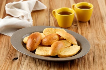 Bagelen Bread Cake, Crispy Bread with Butter Spread and White Sugar Sprinkle.