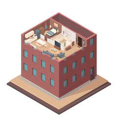 isometric street with building with apartment, vector illustration