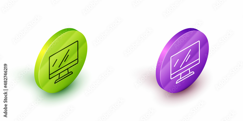 Poster isometric line computer monitor screen icon isolated on white background. electronic device. front v