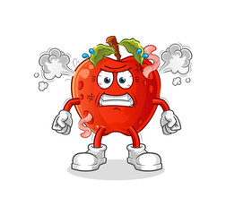 Obraz premium apple with worm very angry mascot. cartoon vector