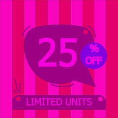 25% off. Pink and purple board for shopping and sales