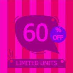 60% off. Pink and purple board for shopping and sales