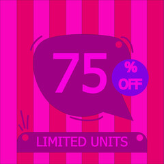 75% off. Pink and purple board for shopping and sales