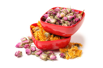 tea rose flowers on white background