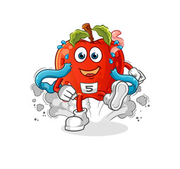 apple with worm runner character. cartoon mascot vector