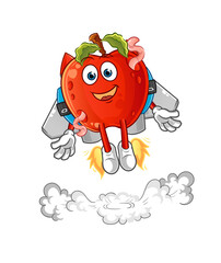 Fototapeta premium apple with worm with jetpack mascot. cartoon vector