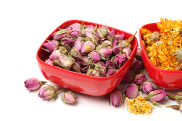 tea rose flowers on white background