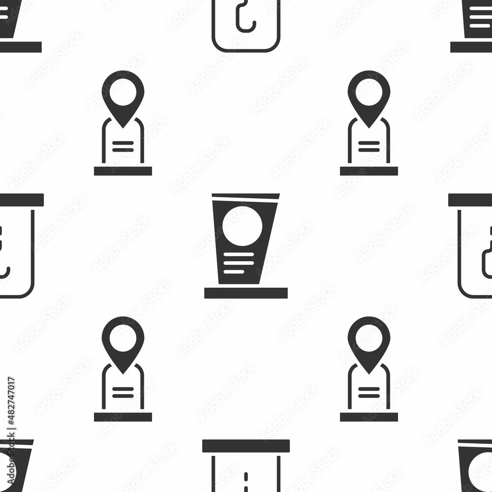 Poster set grave with tombstone, grave with tombstone and location grave on seamless pattern. vector