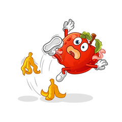 apple with worm slipped on banana. cartoon mascot vector