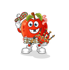 apple with worm scottish with bagpipes vector. cartoon character