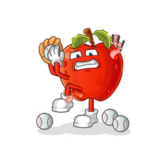 apple with worm baseball pitcher cartoon. cartoon mascot vector