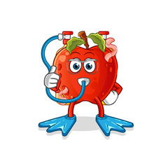apple with worm diver cartoon. cartoon mascot vector
