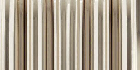 3D render gleaming and shiny silvering wavy vertical metal wall for abstract background. Mockup, Products display, Showcase, Premium, Abstract, Elegance, Solid, Platinum, Space, Blank, Overlay.
