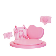 3d rendering pink valentine podium with heart