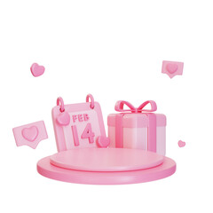 3d rendering pink valentine podium with heart