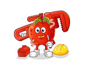 apple with worm plumber cartoon. cartoon mascot vector