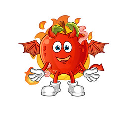 apple with worm demon with wings character. cartoon mascot vector