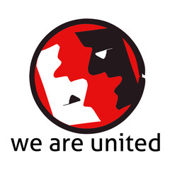 human face icon design with text we are united
