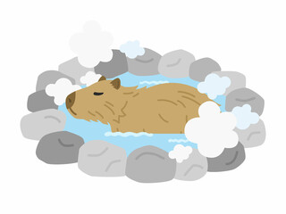 温泉に入る、カピバラのイラスト