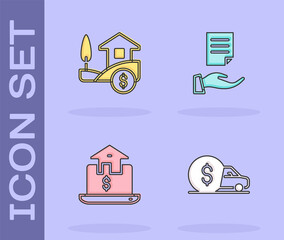 Set Car rental, House with dollar, Online real estate and contract icon. Vector