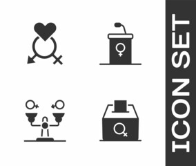 Set Female vote right, Gender, equality and Debate podium rostrum icon. Vector