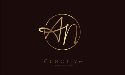 Initial AN Logo. hand drawn letter AN in circle with gold colour. usable for business. personal and company logos. vector illustration