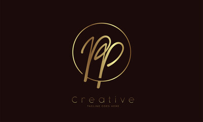 Initial PP Logo. hand drawn letter PP in circle with gold colour. usable for business. personal and company logos. vector illustration