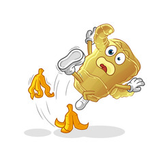 Ginger slipped on banana. cartoon mascot vector