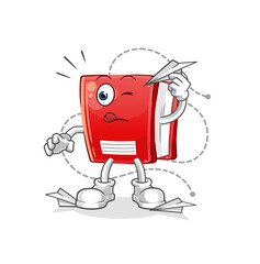 book with paper plane character. cartoon mascot vector
