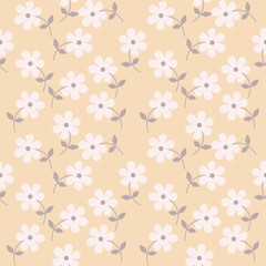 Vintage flower background Floral pattern with small white flowers on the yellow mustard background Seamless pattern for design and print fashion style Ditsy Stock Vector Illustration, Designer Fabric,