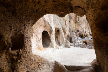 View of the cave city of Vardzia in the rock, founded by Georgian monks in Samtskhe-Javakheti,...