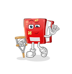 book sick with limping stick. cartoon mascot vector