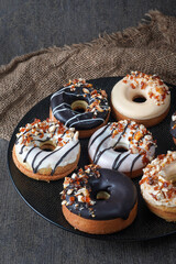 Homemade Gluten Free Donuts with Dark and White Chocolate Glaze Nougat Peanut