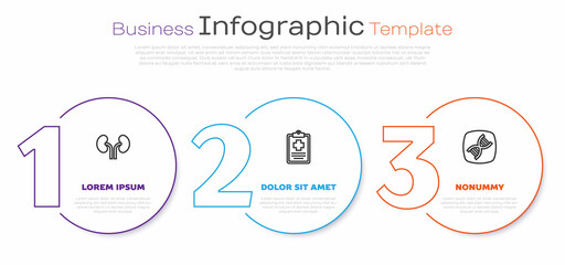 Set line Human kidneys, Patient record and DNA symbol. Business infographic template. Vector